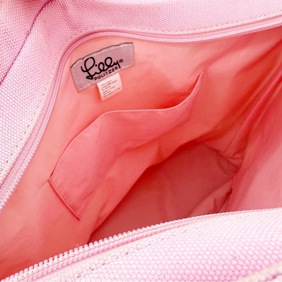 Lilly Pulitzer Vintage Pink/Lime Green Floral Flipflop Print Canvas Tote Bag - Picture 10 of 12